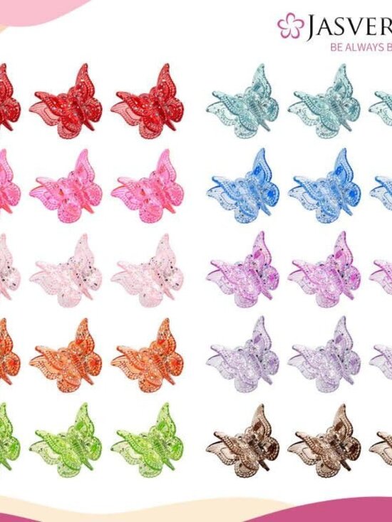 Glitter Mini Butterfly Hair Claw Clips, Sparkly Colorful Hair Accessories for Gi - Picture 2 of 7